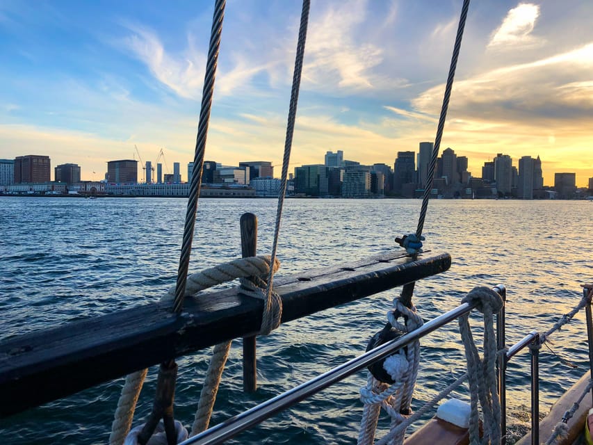 Boston: Sunset Tall Ship Harbor Cruise - Sailing Boston Harbor at twilight, with real city viewpoints